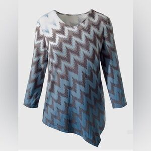 Chicos Serengeti Breeze V-neck Asymmetrical Tunic Top Size L Chevron Blue Brown
